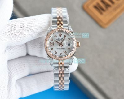 Copy Rolex Datejust Silver Dial 2-Tone Rose Gold Jubilee Bracelet Ladies Watch 28MM